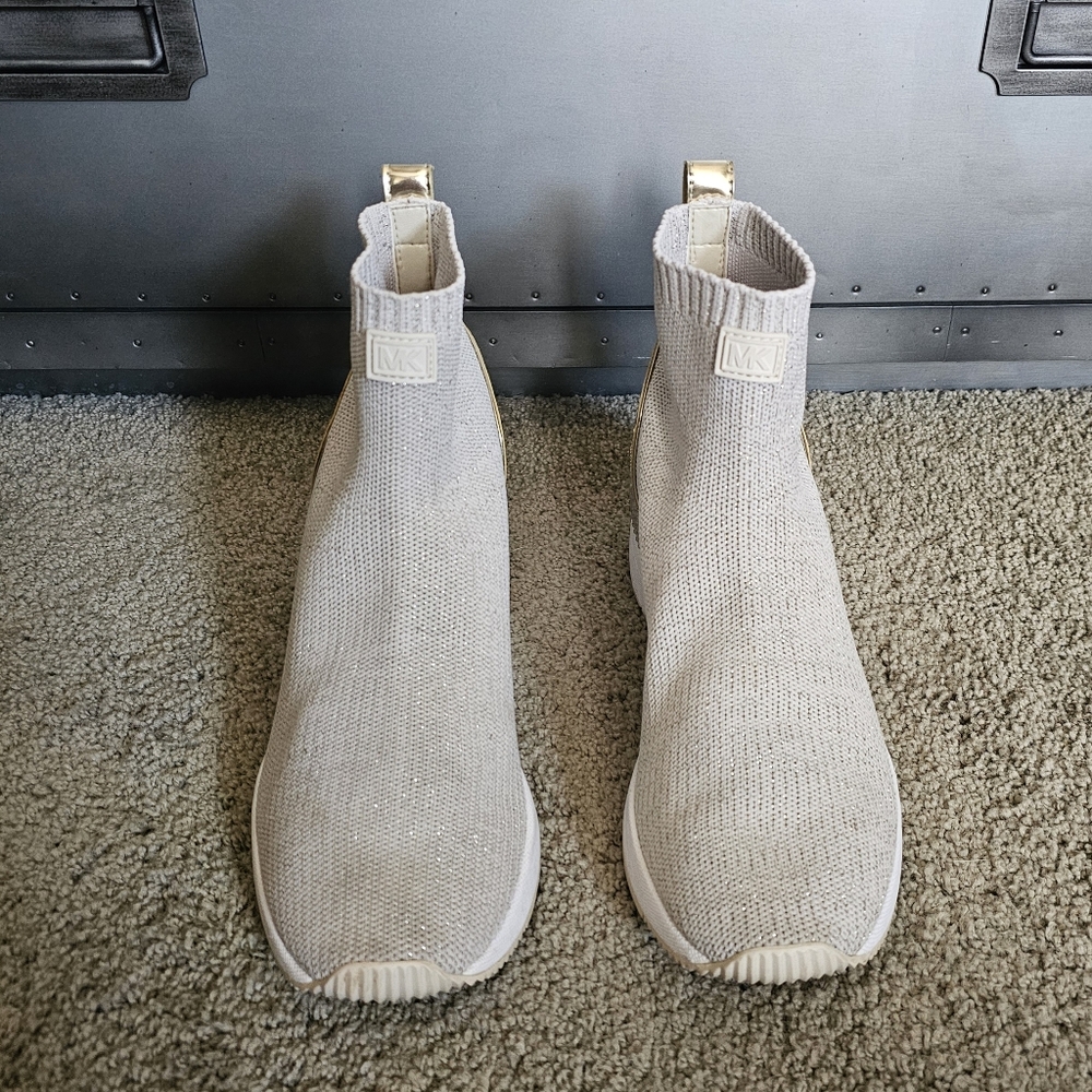 Michael Kors Skyler Embellished Metallic Stretch Knit Sock Sneaker 6.5